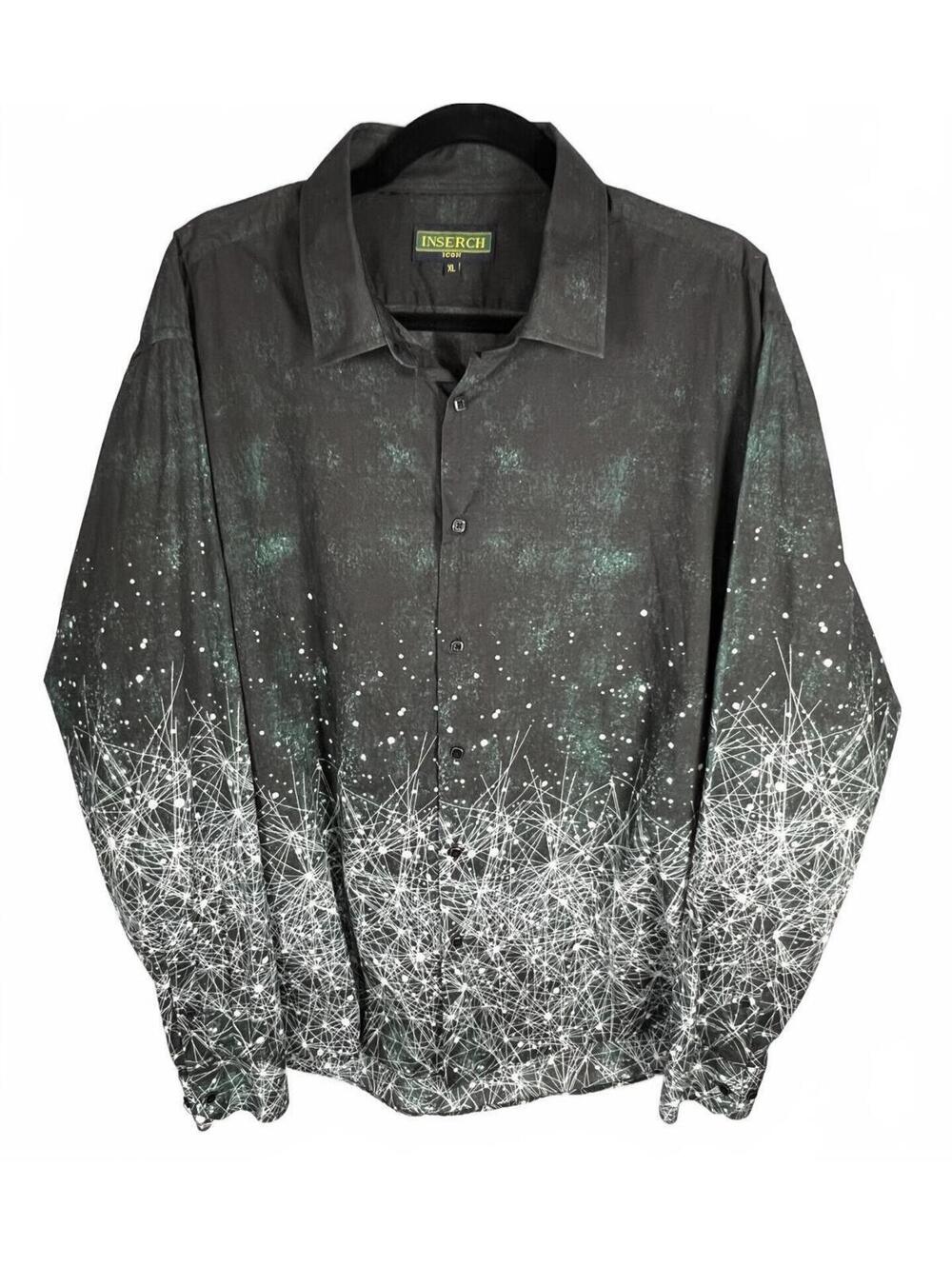 Inserch Mens Dress Shirt  Abstract Paint Splatter Graphic Button Up LX
